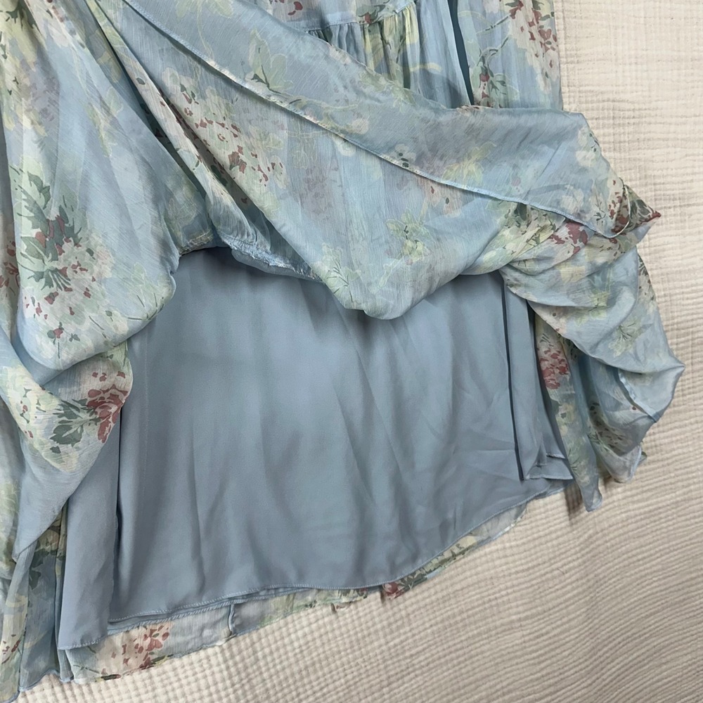Lauren Ralph Lauren Chiffon Floral Maxi Skirt Sz 2 Tiered Boho Cottagecore Lined - Picture 3 of 8
